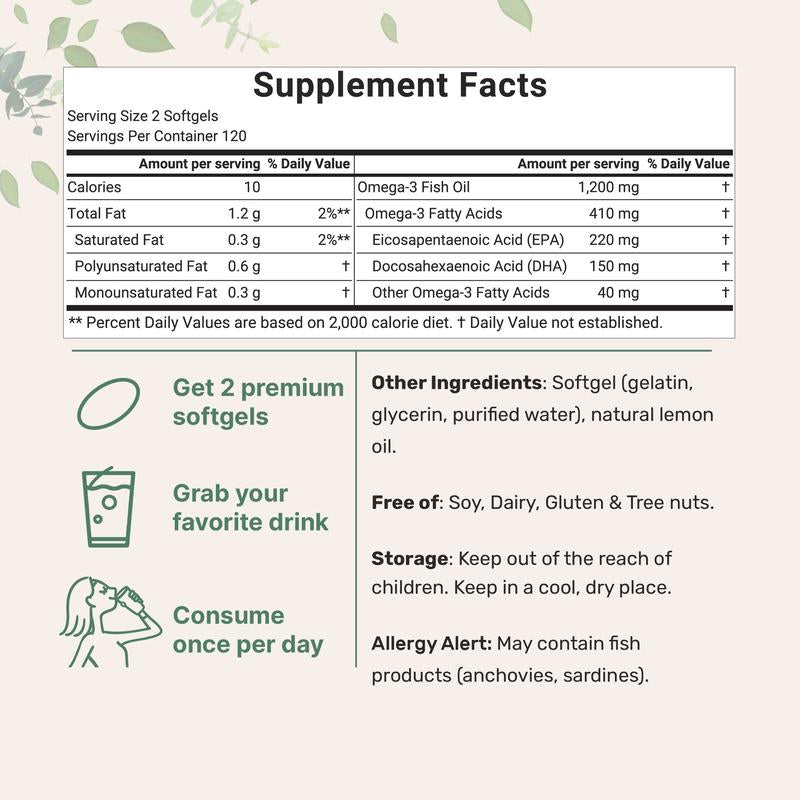 Micro Ingredients Extra Strength Omega 3 Fish Oil Supplements 1,200Mg per Serving, 240 Softgels
