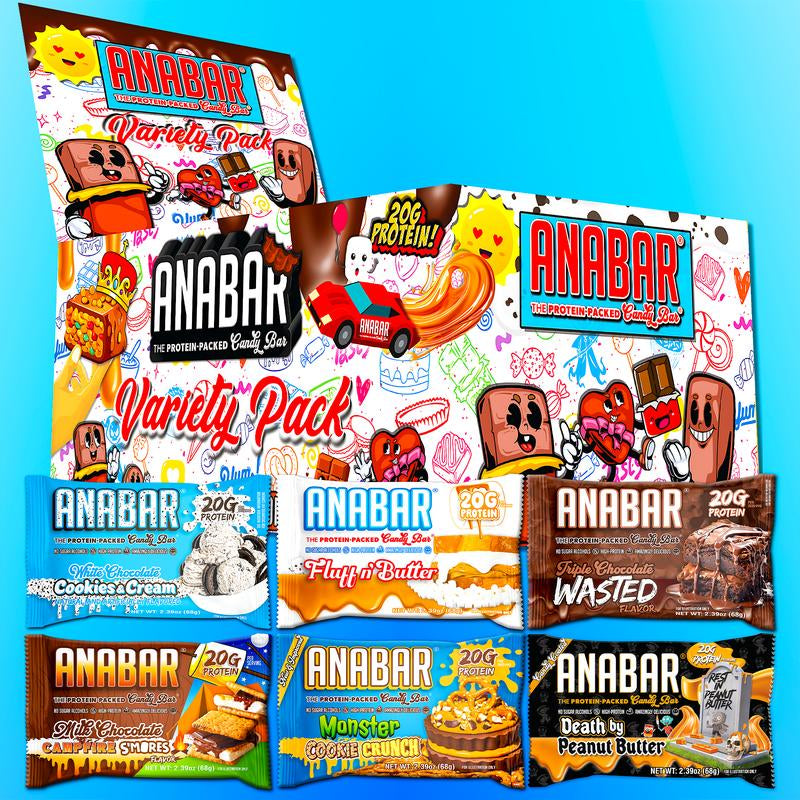 Anabar Variety Pack - 12 Pack/6 Flavors - Best Tasting Protein Bar with 20G Protein & No Sugar Alcohols - Candy Bar Flavor with Protein Bar Nutrition - Snack